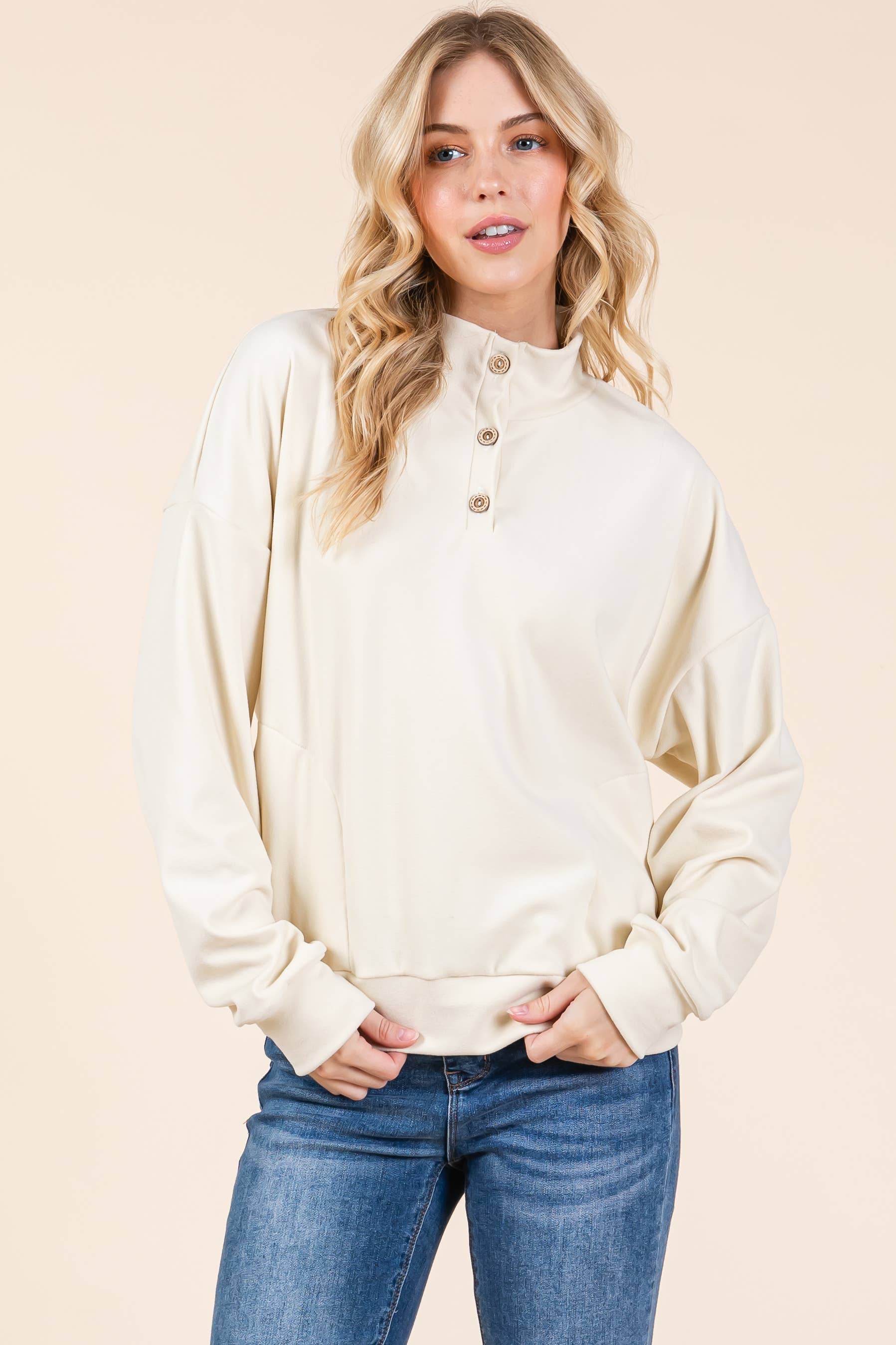 BOMBOM - Wholesale Sweatshirt - Women's - TL2016 QUARTER BUTTON PULLOVER9