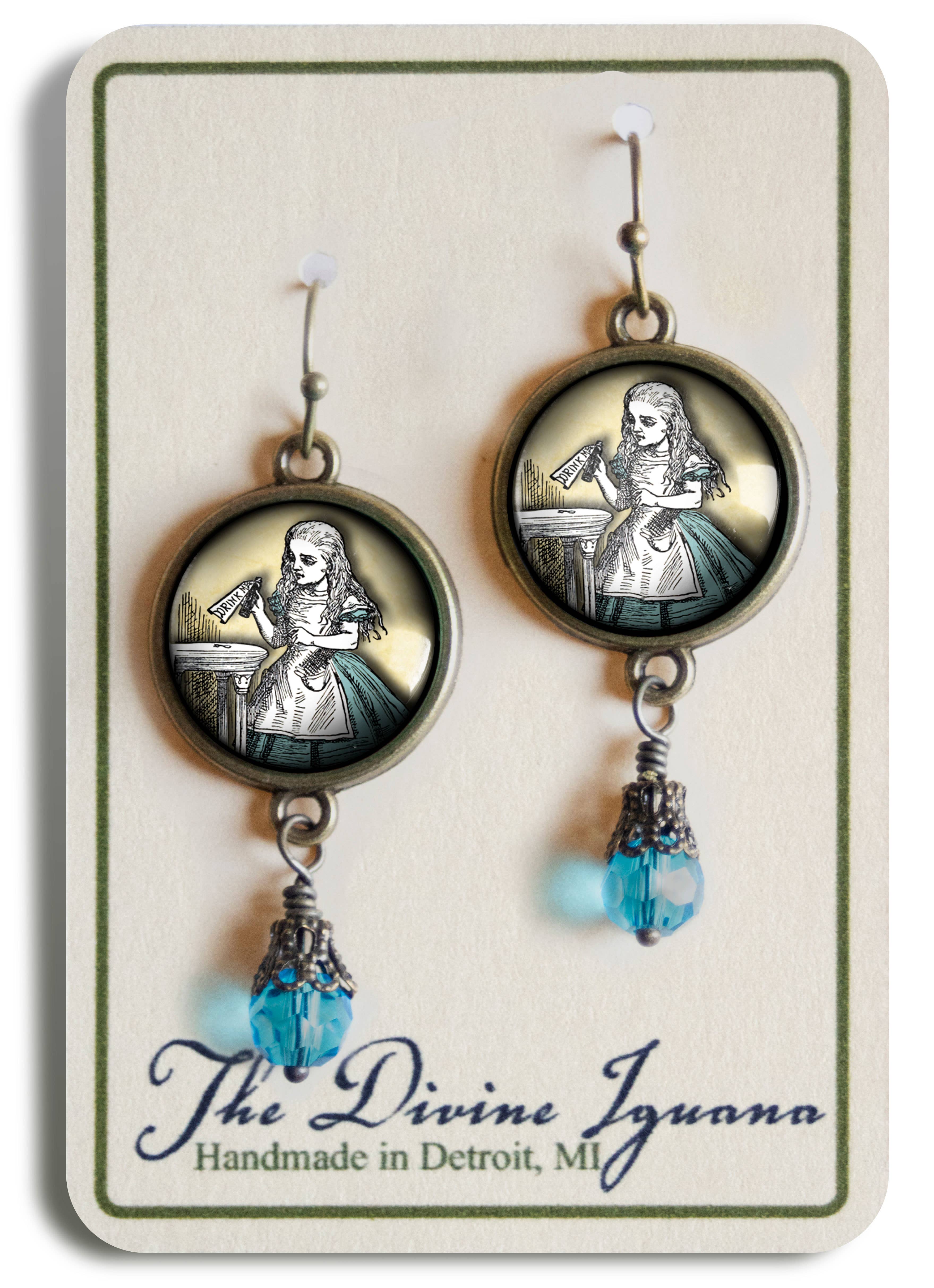 The Divine Iguana - Wholesale Dangle Earrings - Alice in Wonderland "Drink Me" Victorian Earrings4
