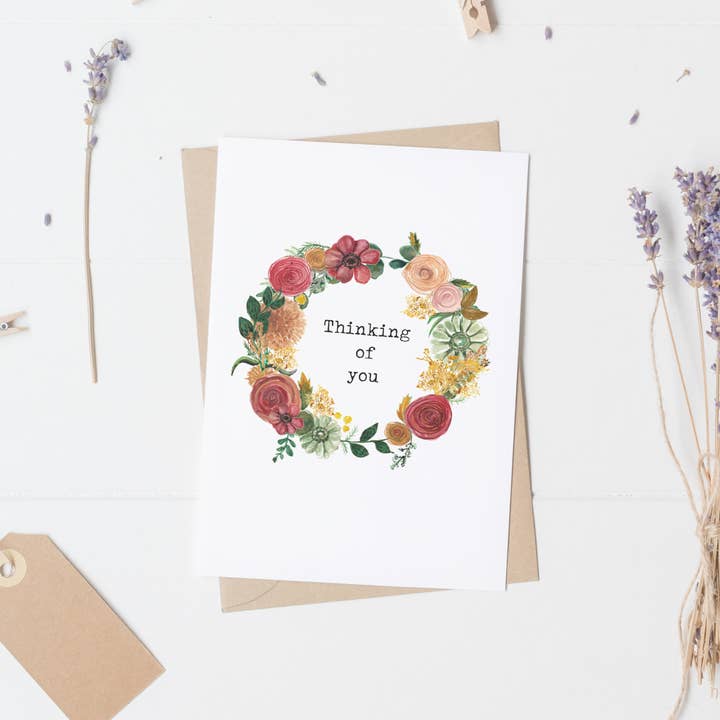 Carte de fleurs séchées Df5 5 Thinking of You pour la vente par Angela Savage Illustration