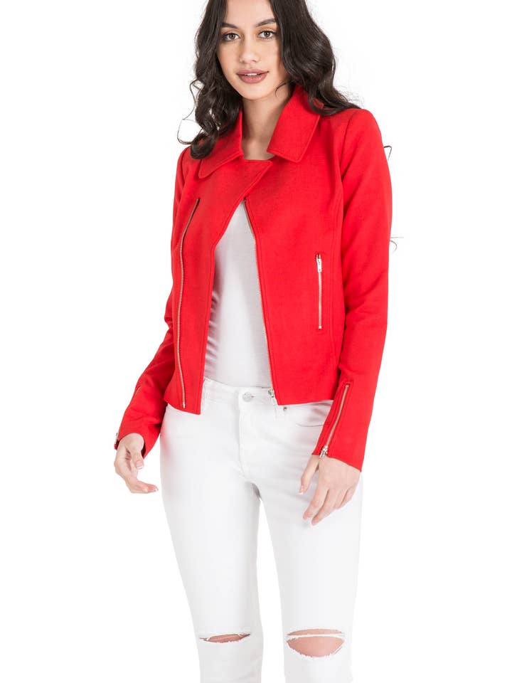 Women's Asymmetric Zip Front Blazer Jacket Pockets & Cuff for wholesale by Miss Halladay