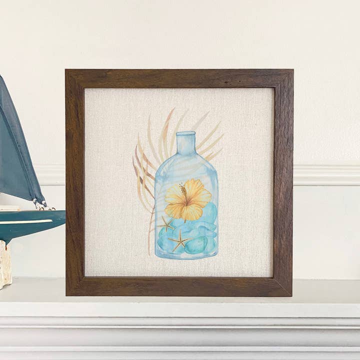 Hibiscus in a Bottle - Framed Sign for wholesale by Cottage Shore