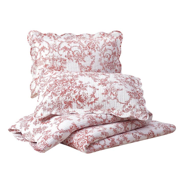 Peking Handicraft - Wholesale Bedding Set - GARDEN TOILE QUILT SET - RED - Modern Heirloom4