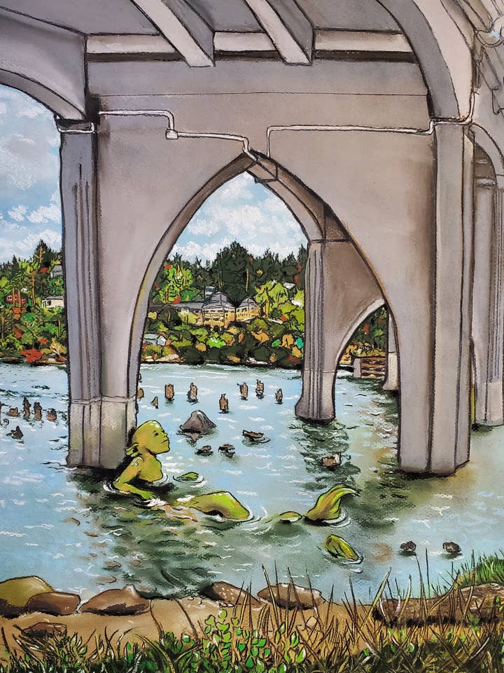 "Under the Florence, Oregon Bridge" Signed Art Print for wholesale by Dragon Art