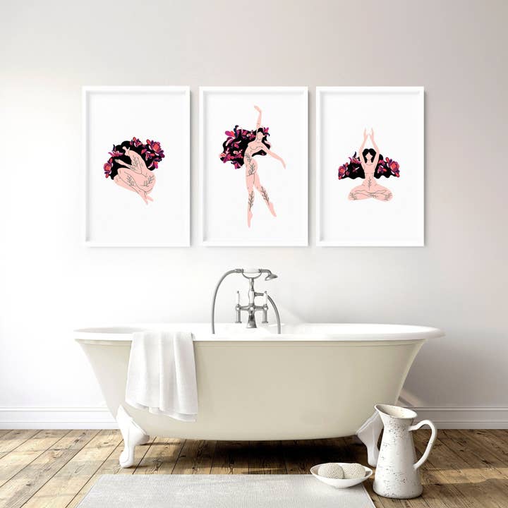Impressions artistiques pour salle de bain | Ensemble de 3 impressions murales pour la vente par About Wall Art