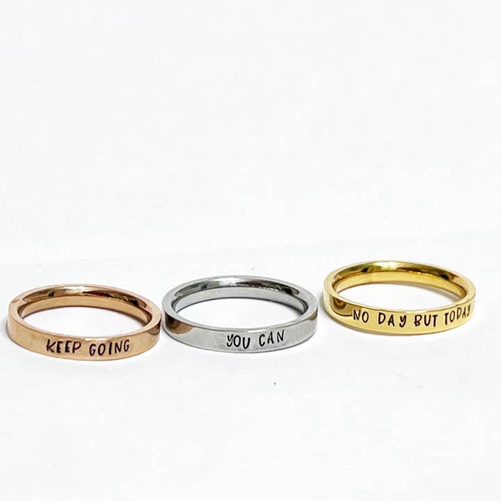 Inspirational Ring In Stainless Steel, Gold Plated Or Rose Gold Plated, You Can Ring, No Day Ring, Keep Going Ring for wholesale by Team Neville