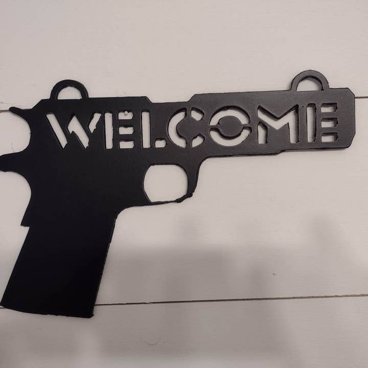 Manees Metalwork & Design - Venta al por mayor Letreros - Letrero de bienvenida de Bang Bang de 14 x 9 pulgadas (metal) (negro)