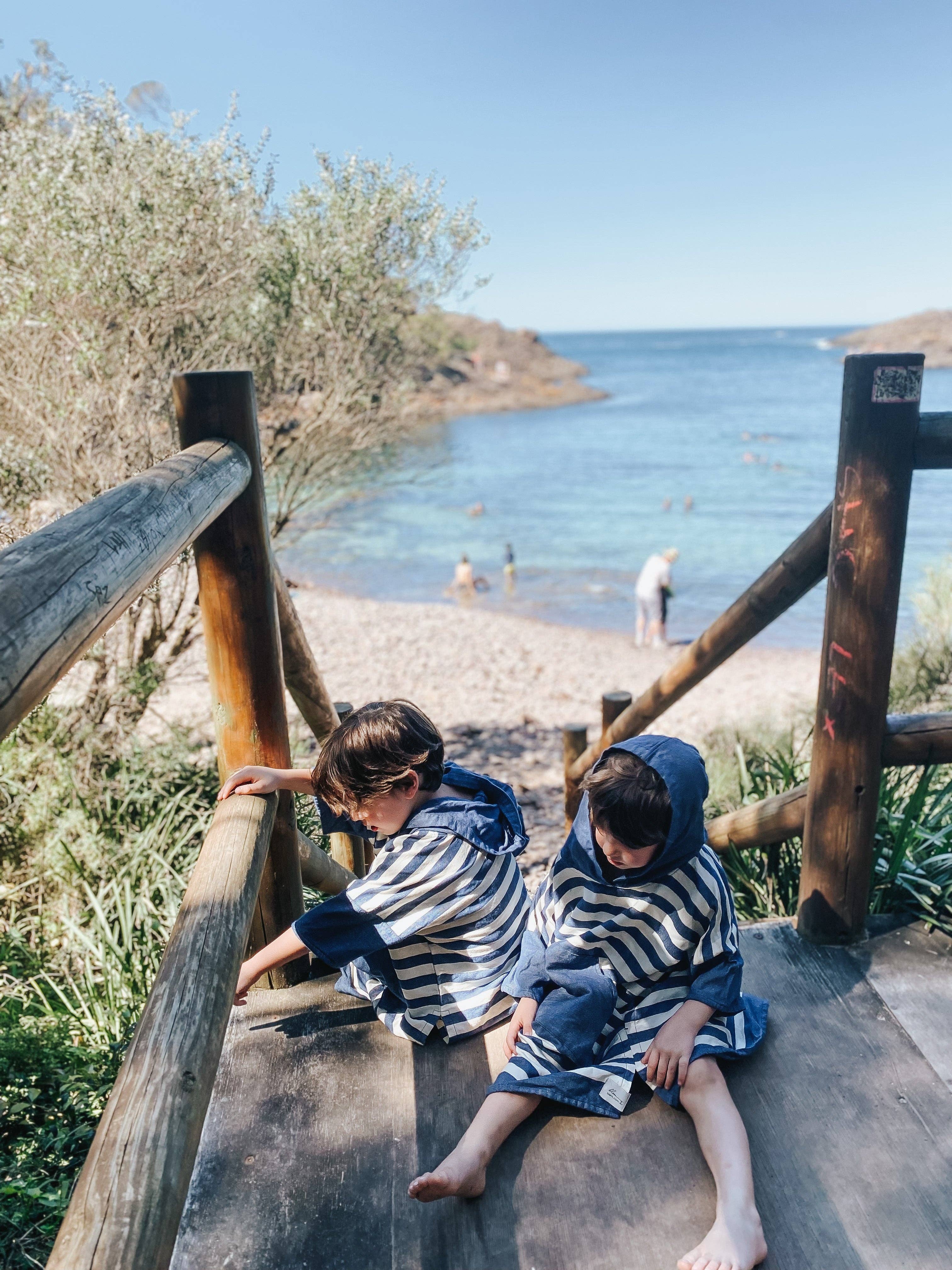 Blem Beach Accessories AU - Vente Serviette poncho - Enfant et bébé - Poncho Enfant à Rayures Bleu Océan8