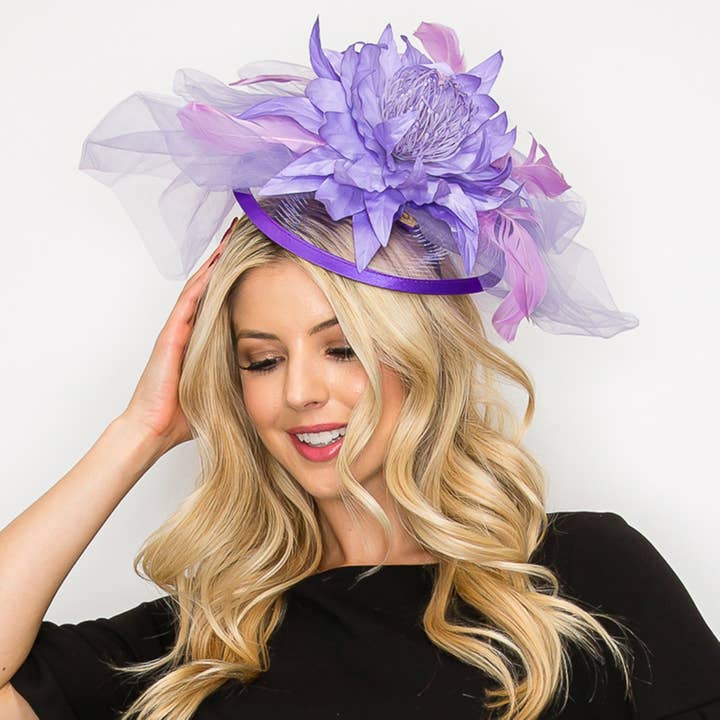 2 in 1 Wide Brim Organza Fascinator Hat for wholesale by SP Sophia Collection