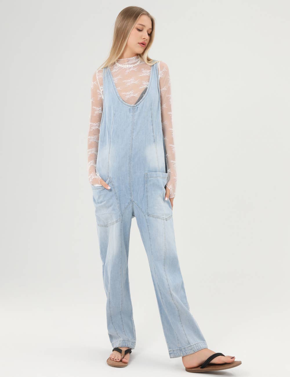 Blue Denim Adjustable Shoulder High Roller Jumpsuit SKJ150 for wholesale on Faire6