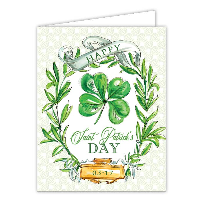 Tarjeta de felicitación de San Patricio con forma de trébol y laurel para venta al por mayor de RosanneBeck Collections
