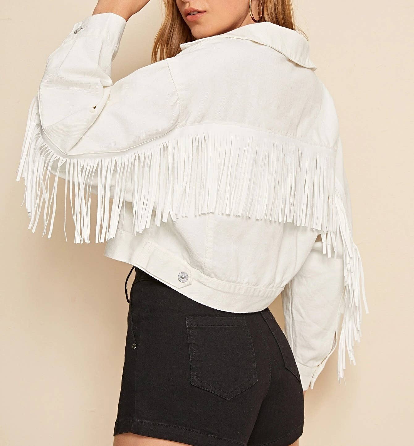 Fringe Denim Jacket Women White Jacket for wholesale on Faire0