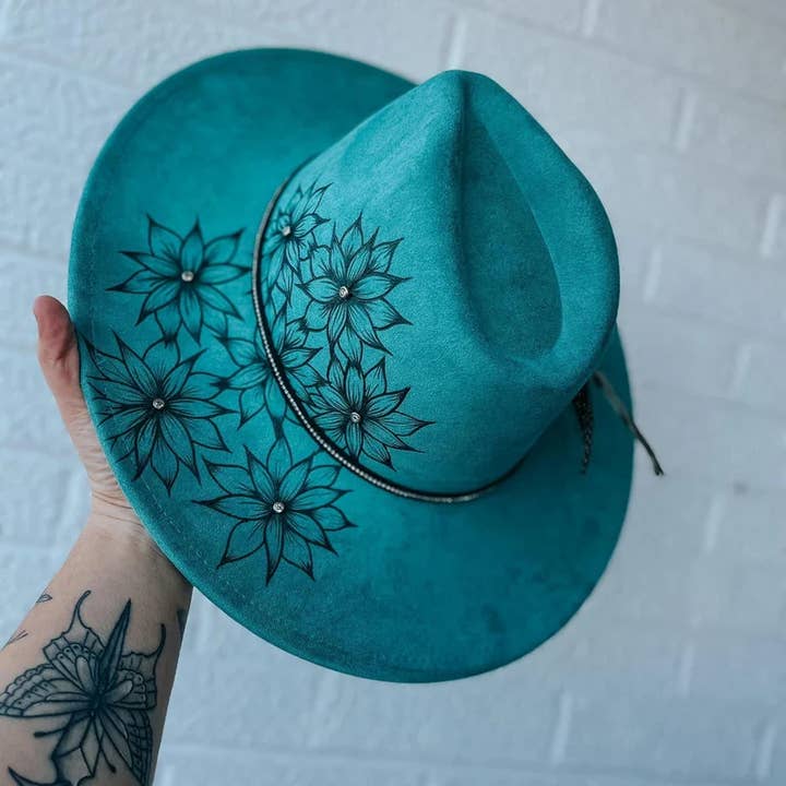 River Valley Co. - Wholesale Fedora - Women's - Turquoise Teal Floral Wide Brim Fedora Hat