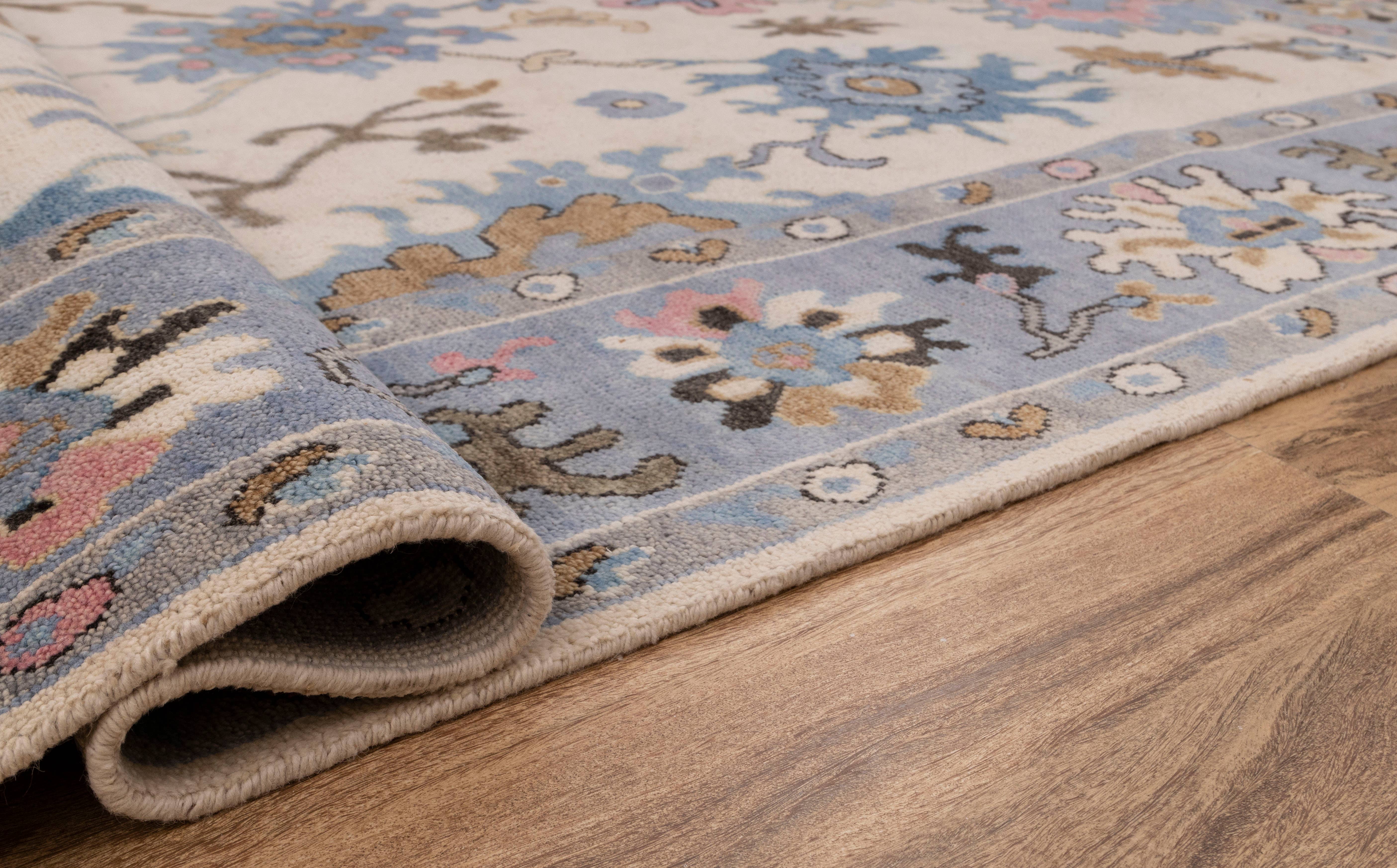 Aesthetic Homes LLC - Wholesale Area Rug - 9x12 Ivory Blue Oushak Wool Rug - Hand Knotted 84081