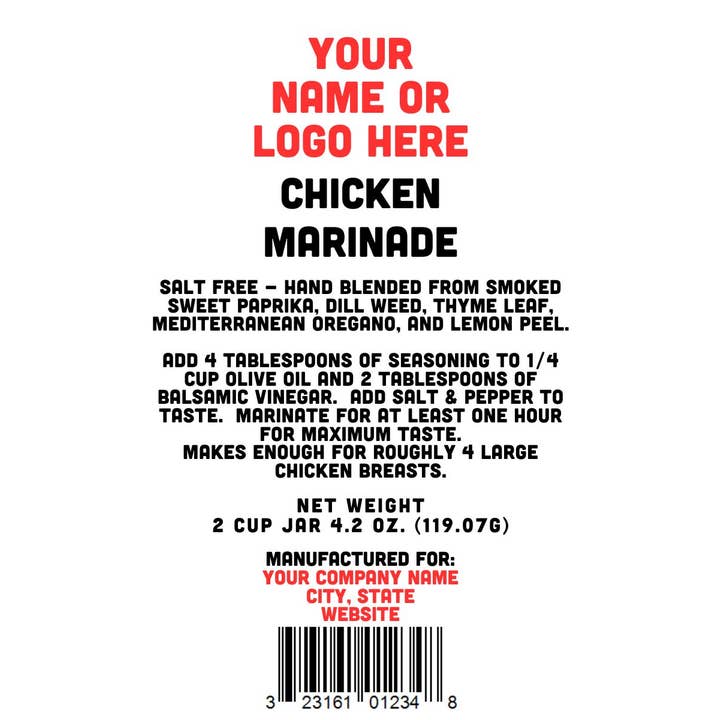 Chicken Marinade - Custom Logo - 2 Cup Jar for wholesale by Rachel's Spice Company