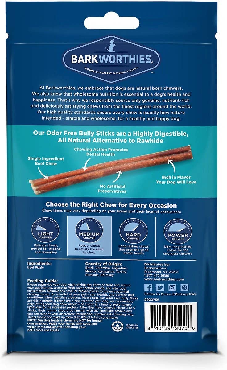 Pet Palette Distribution - Wholesale Pet Bone/Rawhide - Dog - Barkworthies Bully Stick- Odor Free 4" (Net Wt. 4 oz SURP)1
