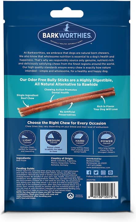 Pet Palette Distribution - Wholesale Pet Bone/Rawhide - Dog - Barkworthies Bully Stick- Odor Free 4" (Net Wt. 4 oz SURP)1
