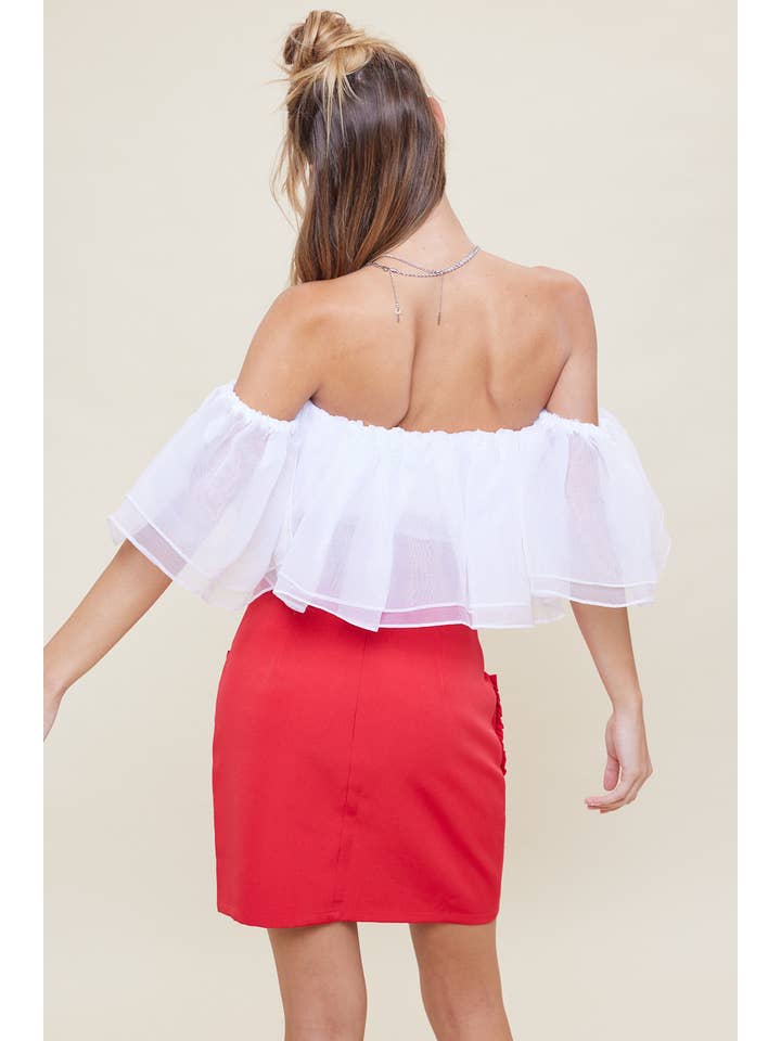 idem ditto - Vendita all'ingrosso Camicetta - Donna - TOP CORTO TRASPARENTE CON SPALLE SCOPERTE E VOLANT2