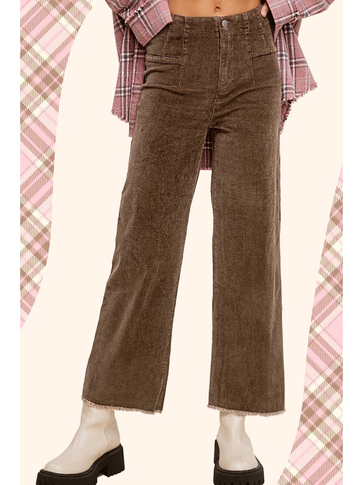 La Miel - Wholesale Pants - Women's - MCP4220-Mineral Washed High Waisted Wide Leg Corduroy Pants3