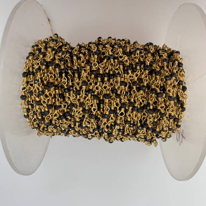 Purity Beads – wholesale Pärlband/Pärlhalsband – Svart spinell guldpläterad rosenkrans fasetterad pärlkedja, trådomsluten kedja, naturlig ädelstenskedja Storlek: 2 mm, 1 fot.1