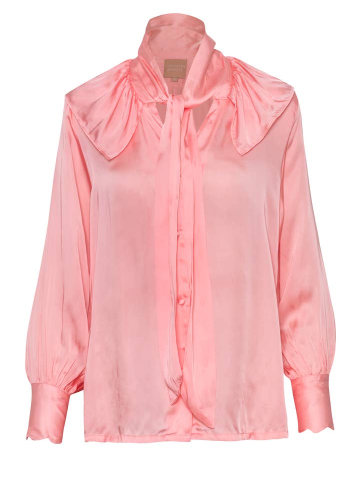 For Rose Vegan Silk Pink Pussy Bow Top for wholesale by Carolina Benoit