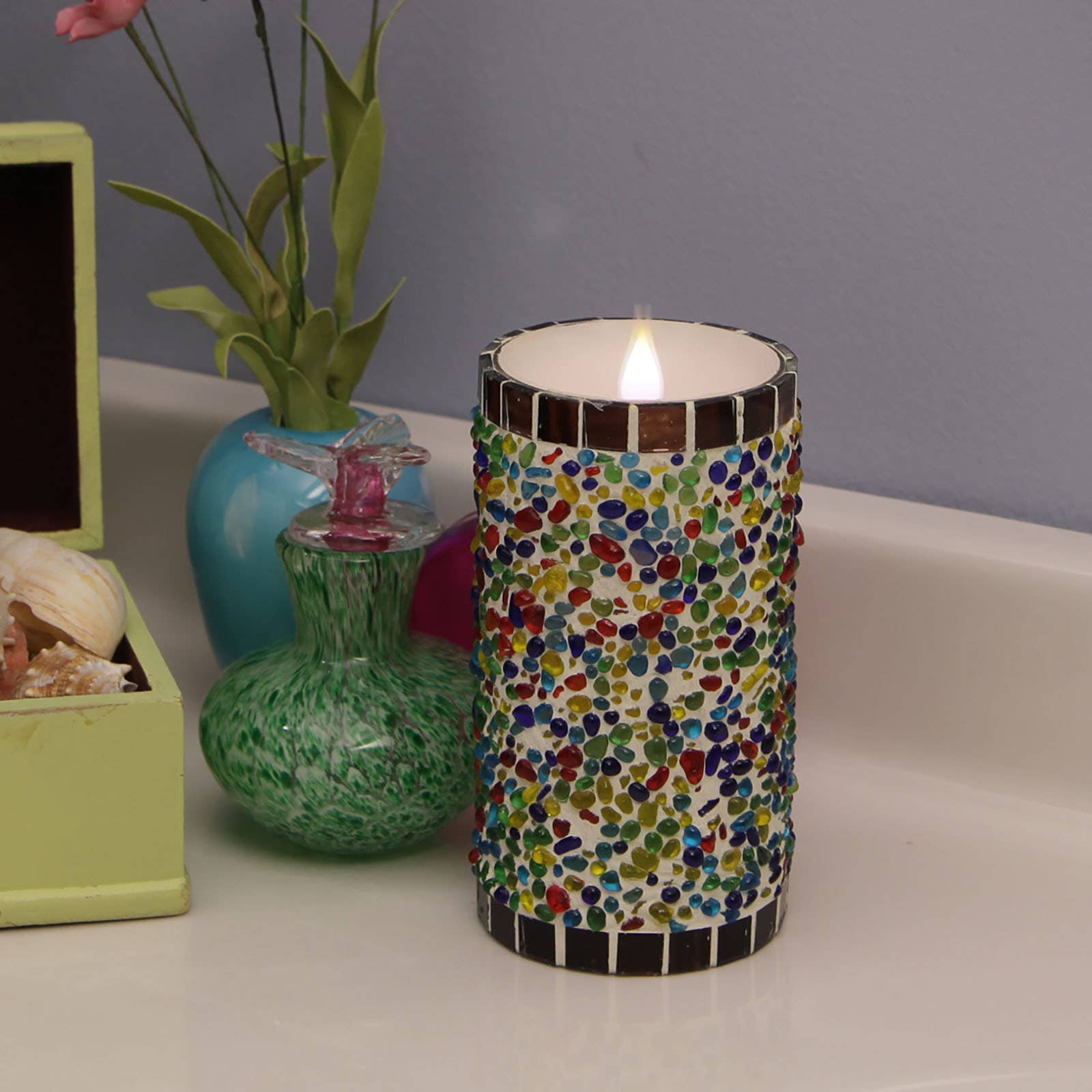 Flipo Group, Ltd. - Wholesale Flameless Candle - Solare' 3D Virtual Flame Flameless Candle Speckled Stucco1