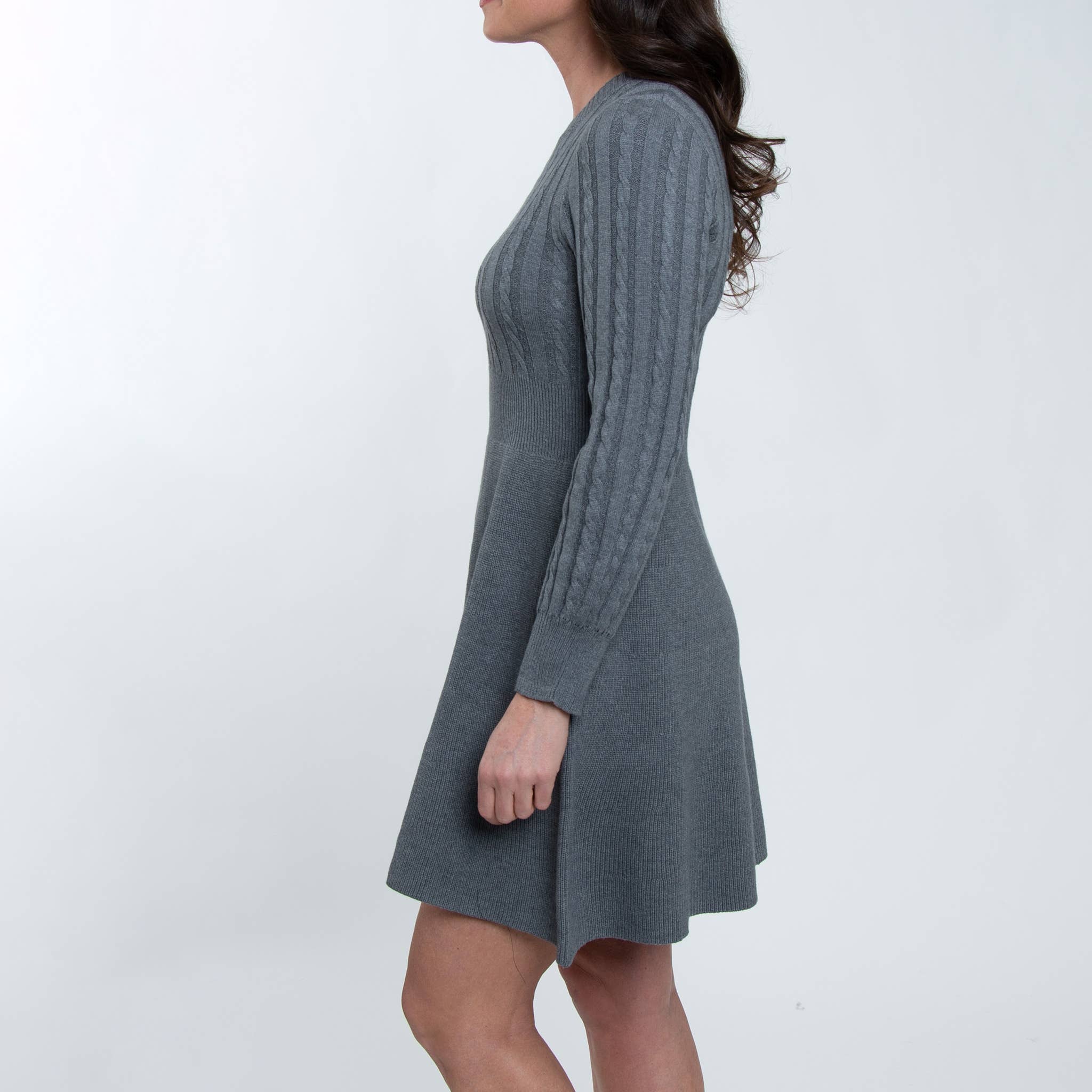 Elsie & Zoey - Wholesale Dress - Women's - Sheena Crew Neck Cable Knit Long Sleeve Sweater Dress5