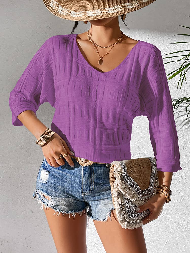 Lily Clothing - Wholesale Knit Top - Women's - 3D pattern 3/4 sleeve casual knit T-shirt1