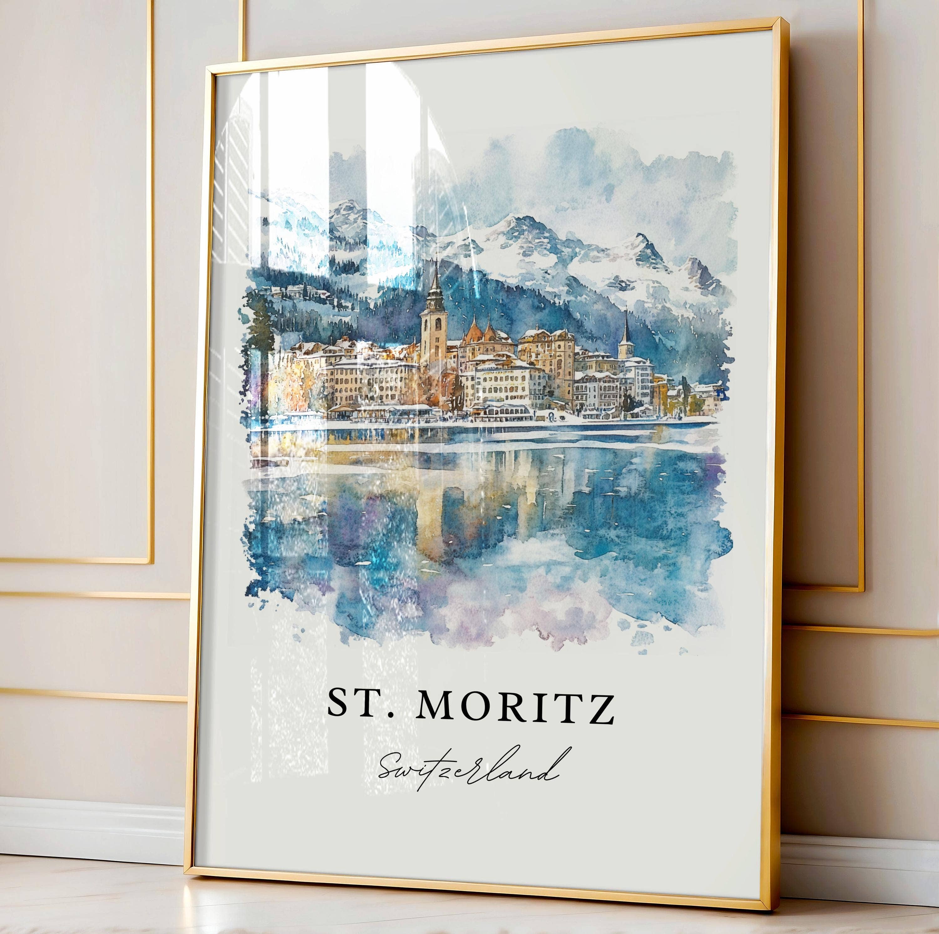 Premium Travel Art - Wholesale Art Print - St. Moritz Wall Art, St Moritz Print, Saint Moritz Watercolor Art, Engadin Valley Gift, Travel Poster, Housewarming Gift3