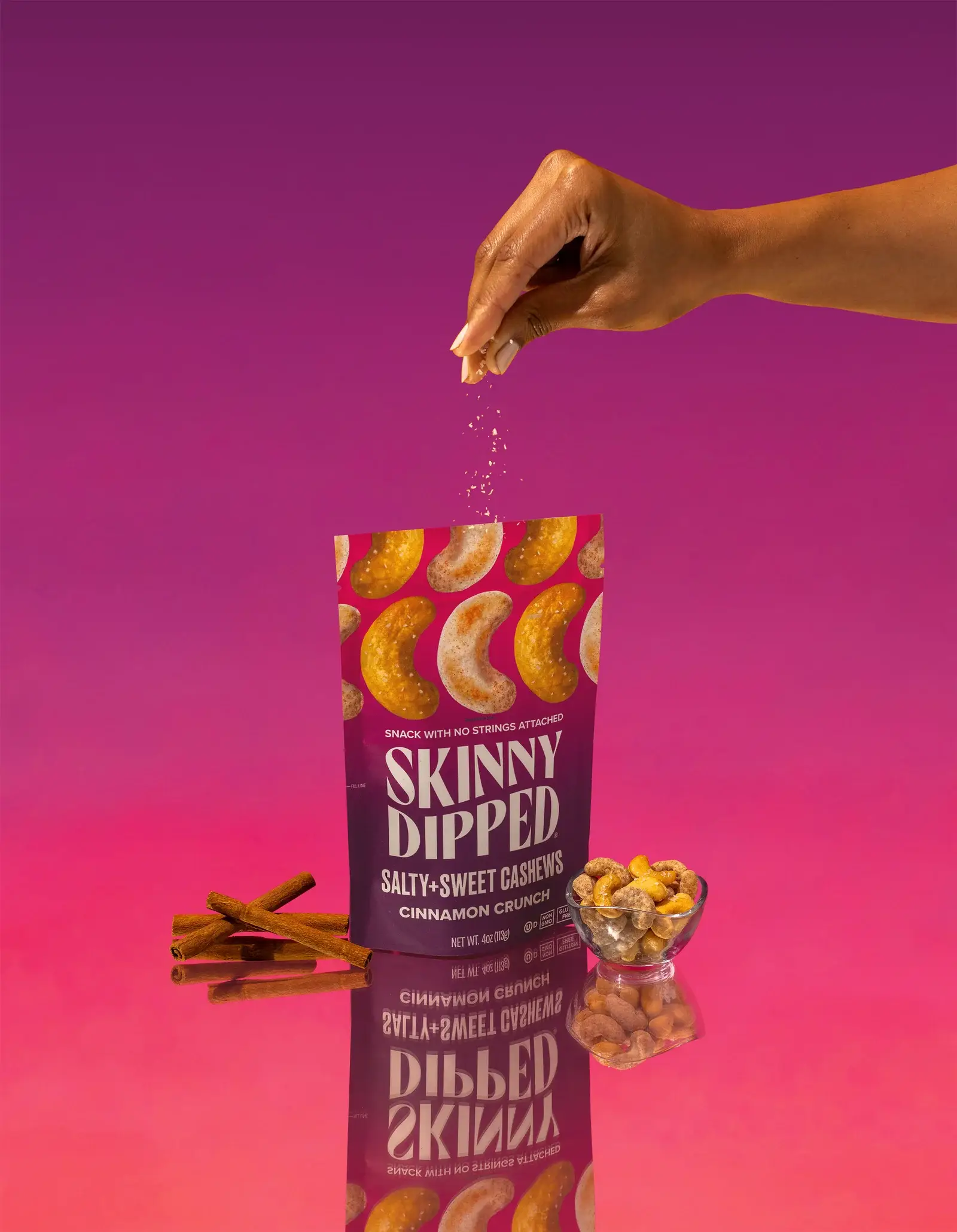 SkinnyDipped - Wholesale Nuts - Salty & Sweet Cinnamon Crunch Cashews Pouch, 4oz5