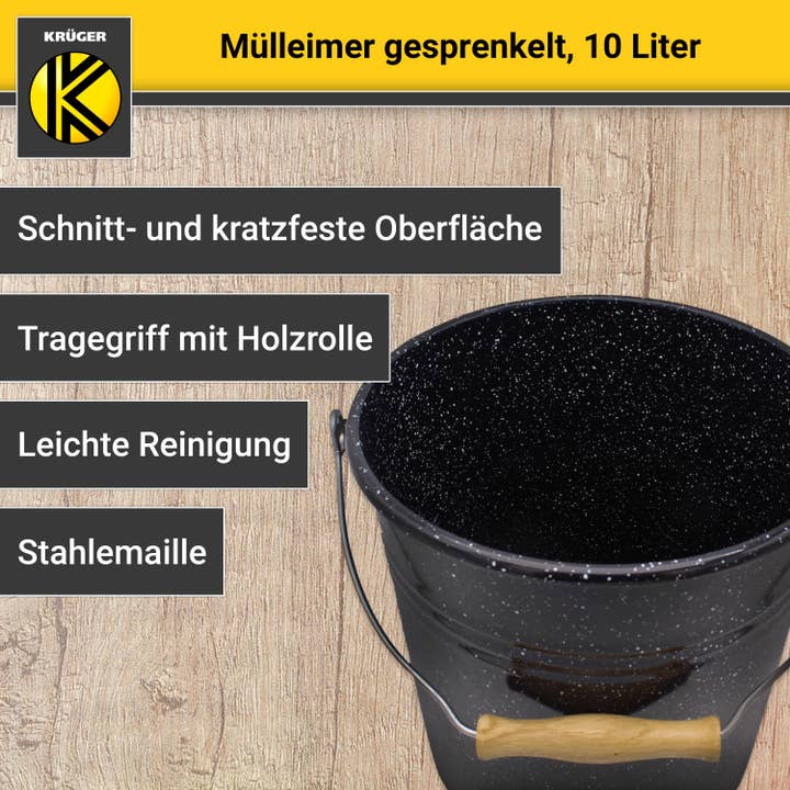 Karl Krüger - Wholesale Trashcan/Trash Bin - Karl Krüger enamel trash can black -white paint, 10 liters1