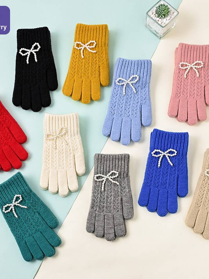 CWAG00586_WOMEN WINTER KNIT BOW PEARL TOUCHSCREEN GLOVES for wholesale by NINEXIS