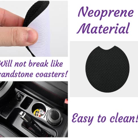 Prairie Chicken Sticker Shop & Gifts - Wholesale Car Coaster - Unisex - Halloween Witches Brew Cats & Bats Neoprene Car Coaster Set3