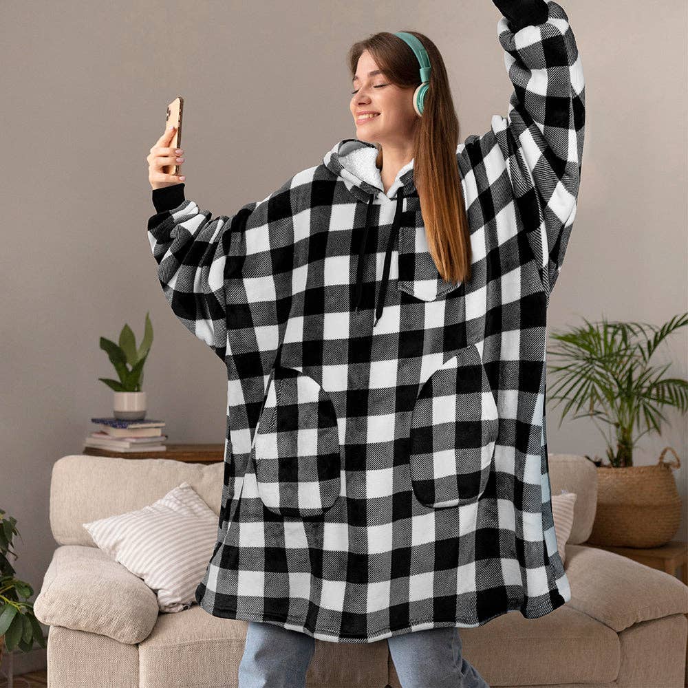 Pavilia - Wholesale Hoodie - Women's - Chest Pocket Sherpa Hoodie Blanket - Patch Pocket (Regular / Long)26