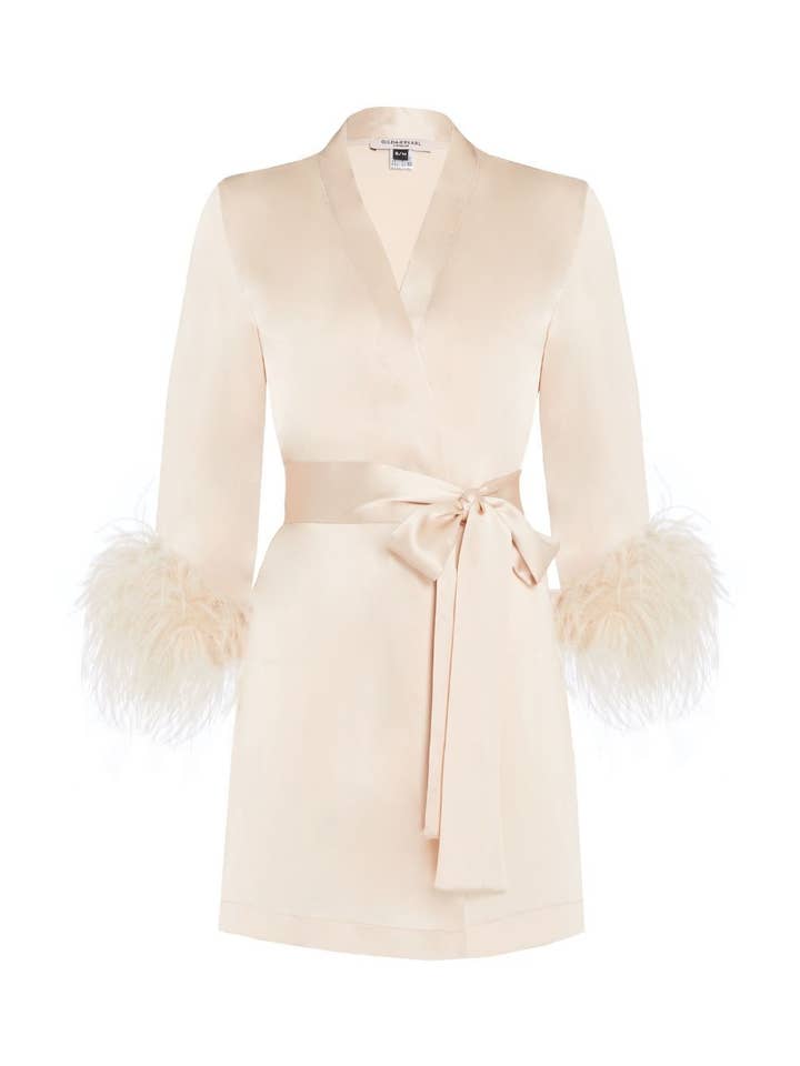 Mia Feather Trim Robe for wholesale by Gilda & Pearl