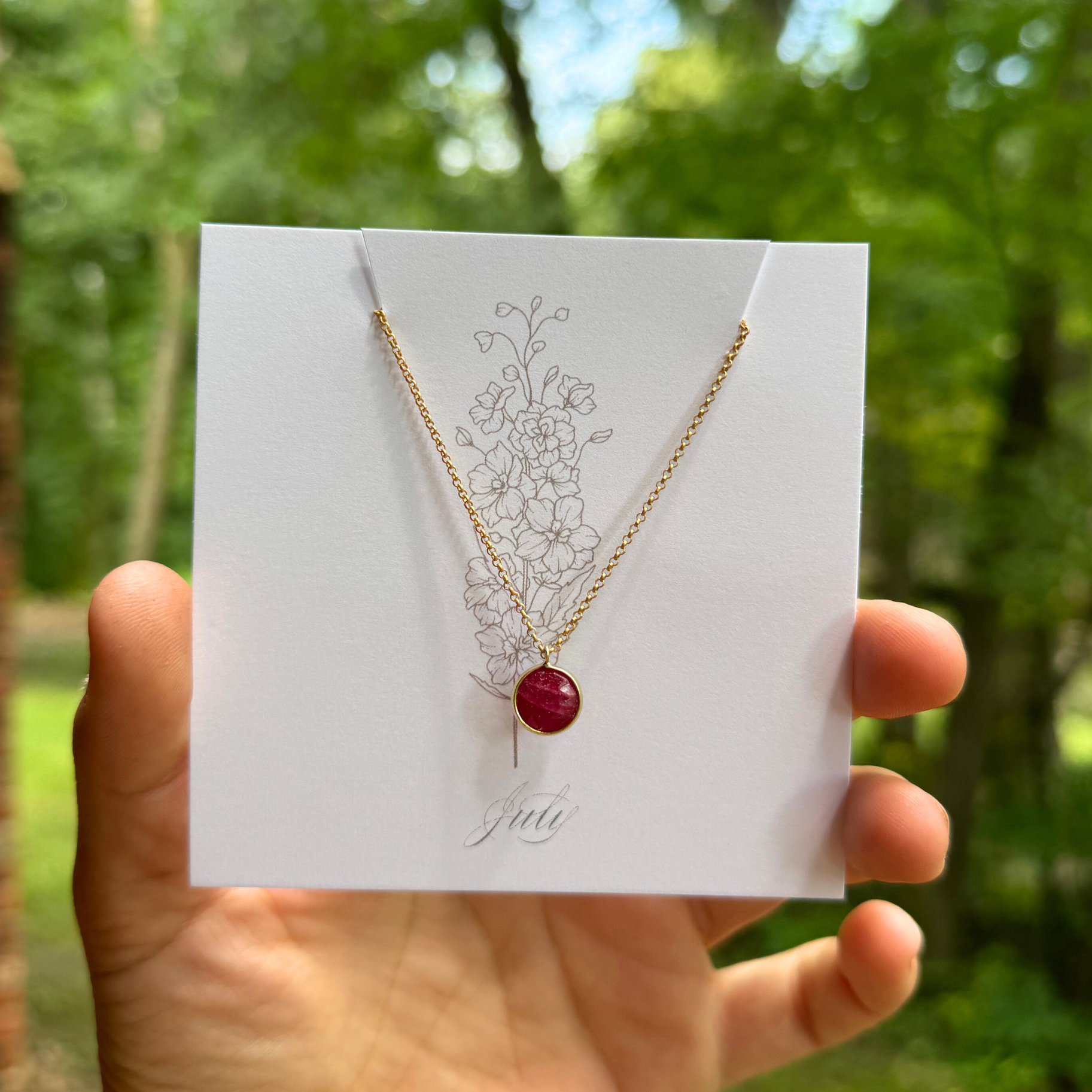 Seeds - Wholesale Pendant/Charm Necklace - Birthstone Matte Gold Chain Necklace | Birth Flower Cards6