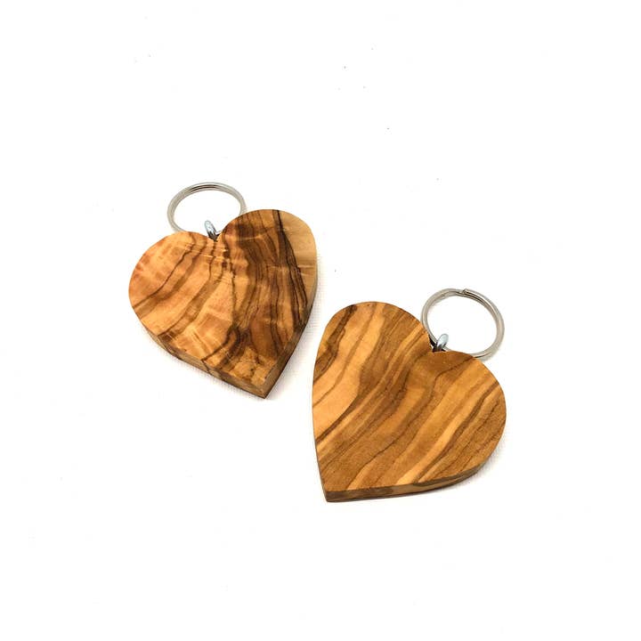 olivenholz-erleben - Wholesale Keychain - Unisex - Olive wood keyring with a flat heart