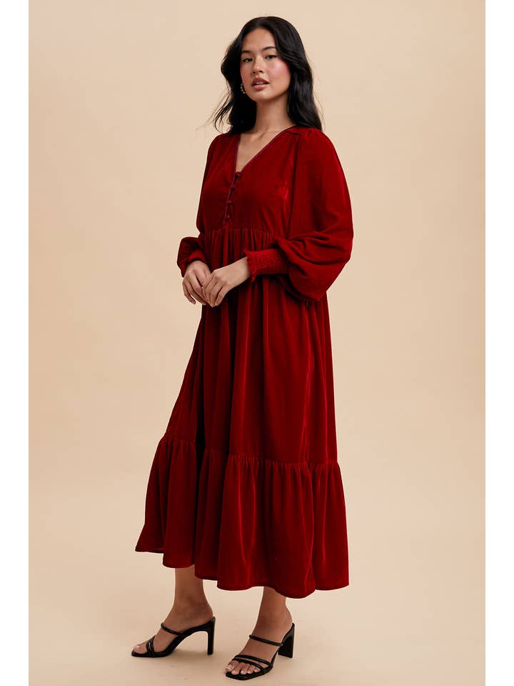 In Loom - Wholesale Dress - Women's - VELVET LONG SLEEVE MAXI DRESS