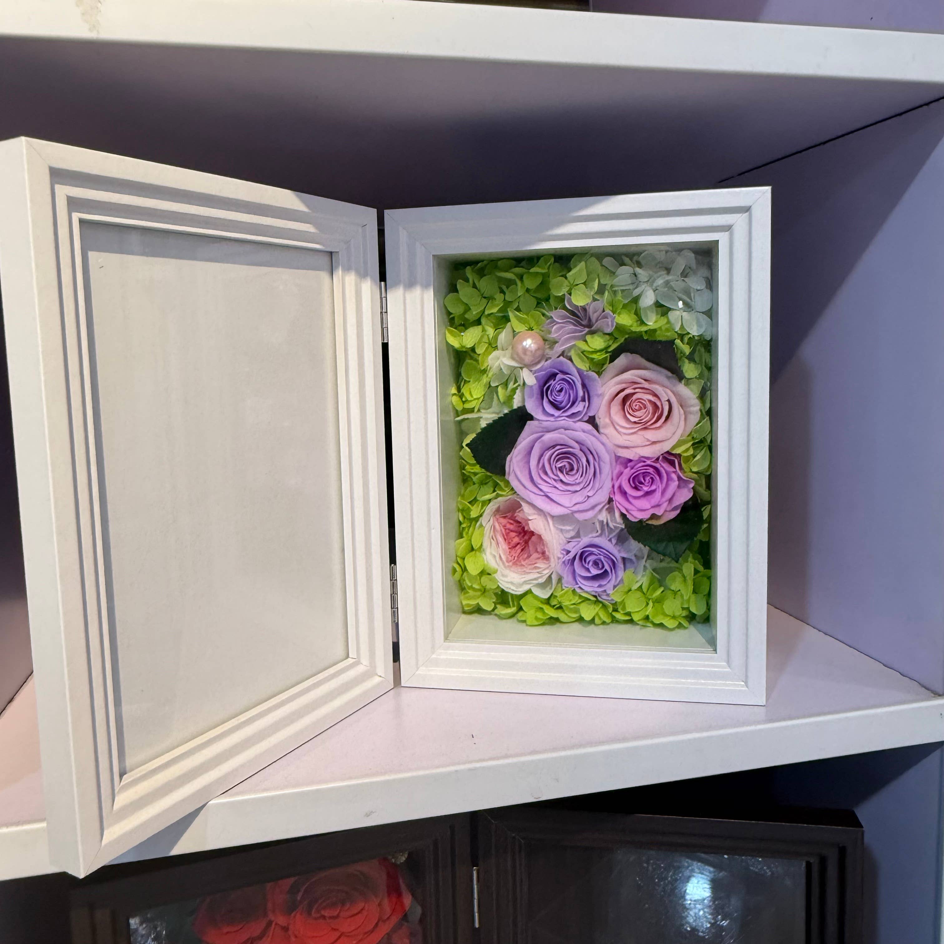 Effiliving – wholesale Picture frame – Preserved Flower Photo Frame Gift Box – Purple Pink Roses0