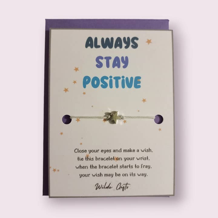 Always stay positive wish bracelet with coloured envelope for wholesale by Wilde Gifts UK