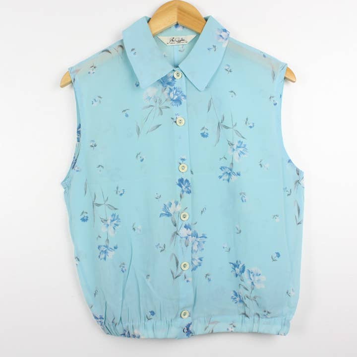 Sun's Out! - Wholesale Button Down Shirt - Women's - Reworked Vintage Sleeveless Button Up Blouse - Cinched12