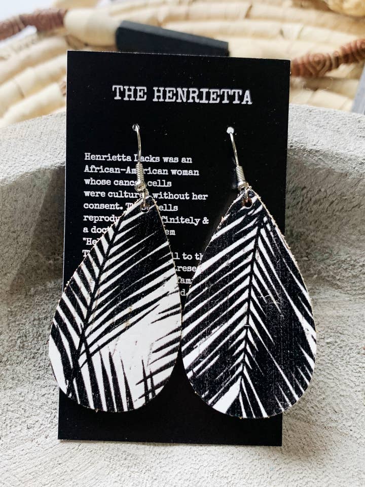 Black & White Palm Tropical Teardrop Cork Earrings for wholesale by Avenue261