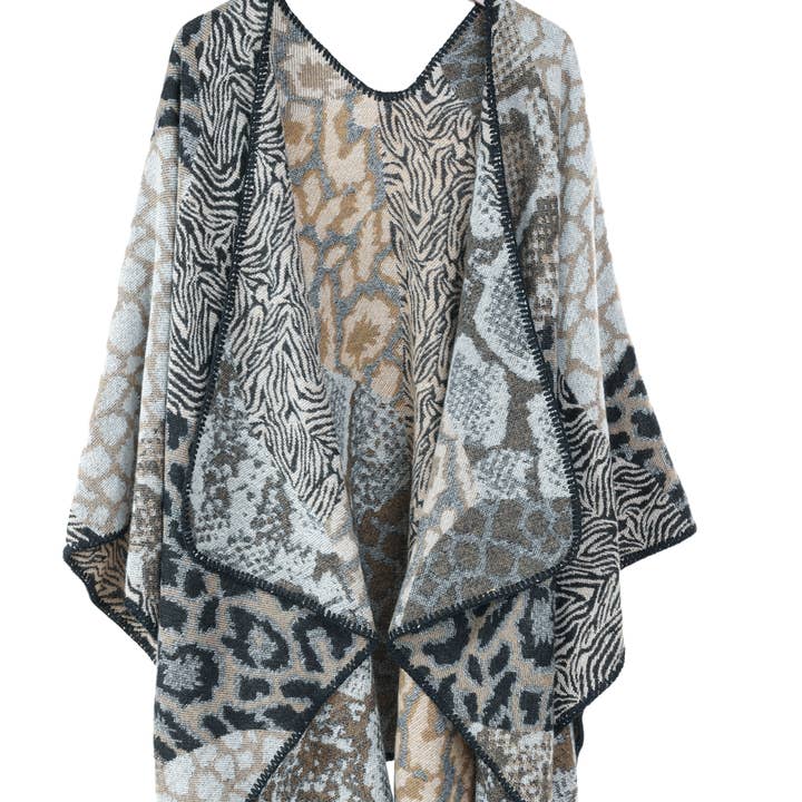 Poncho largo y cálido con estampado para venta al por mayor de Emilie collection