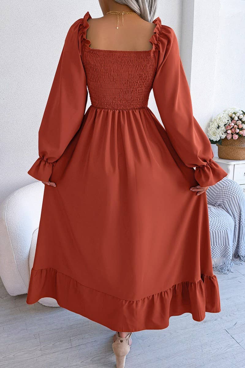 Lily Clothing - Wholesale Dress - Women's - SQUARE NECK LARGE SWING FLOUNCES LONG DRESS_CWDMD116515
