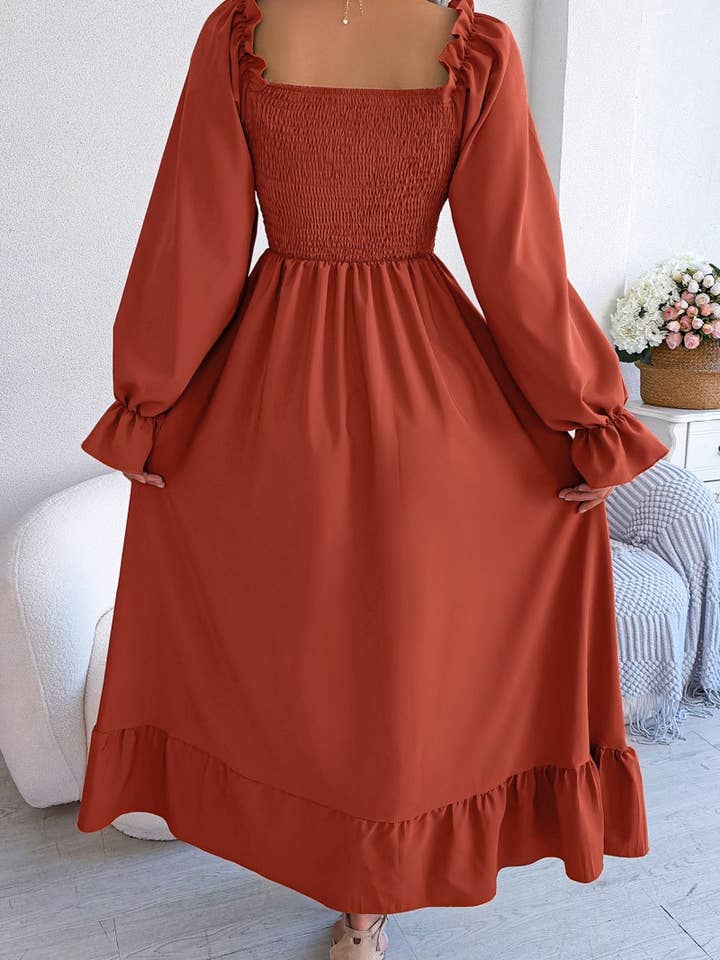 Lily Clothing - Wholesale Dress - Women's - SQUARE NECK LARGE SWING FLOUNCES LONG DRESS_CWDMD116515