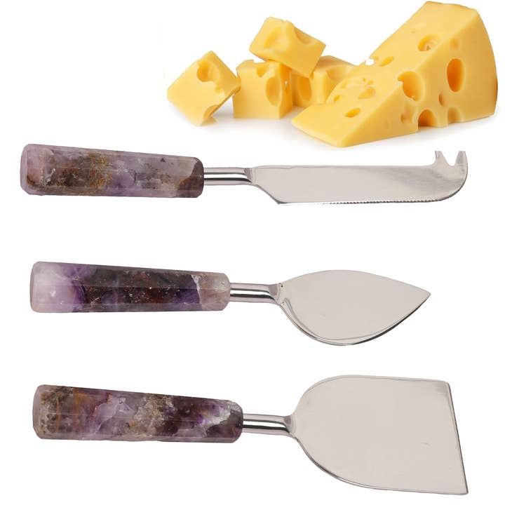 Amethyst Cheese Knives, Cheese Board Knife Set with Gold PVD for wholesale by Serein Wellness