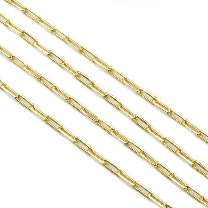 BestBeads&Beyond – Colar de elos e correntes por atacado – Corrente de clipe de papel de elo grosso preenchida com ouro 18K por jarda, sku #LS021