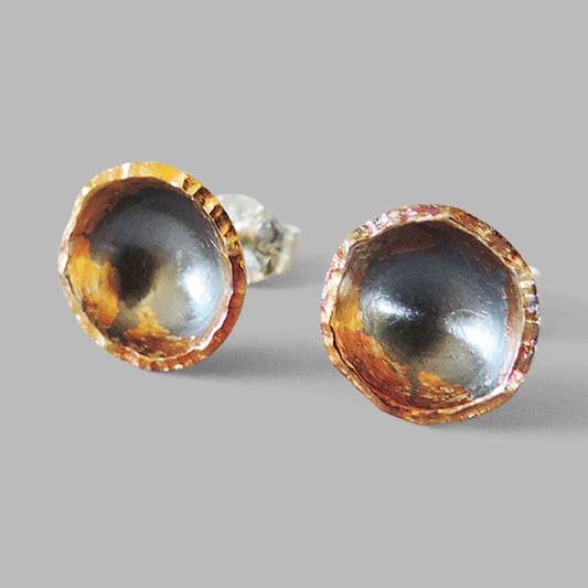 Handcrafted mixed metal oxidized Broken Top Studs for wholesale by McKenzie Mendel Jewelry