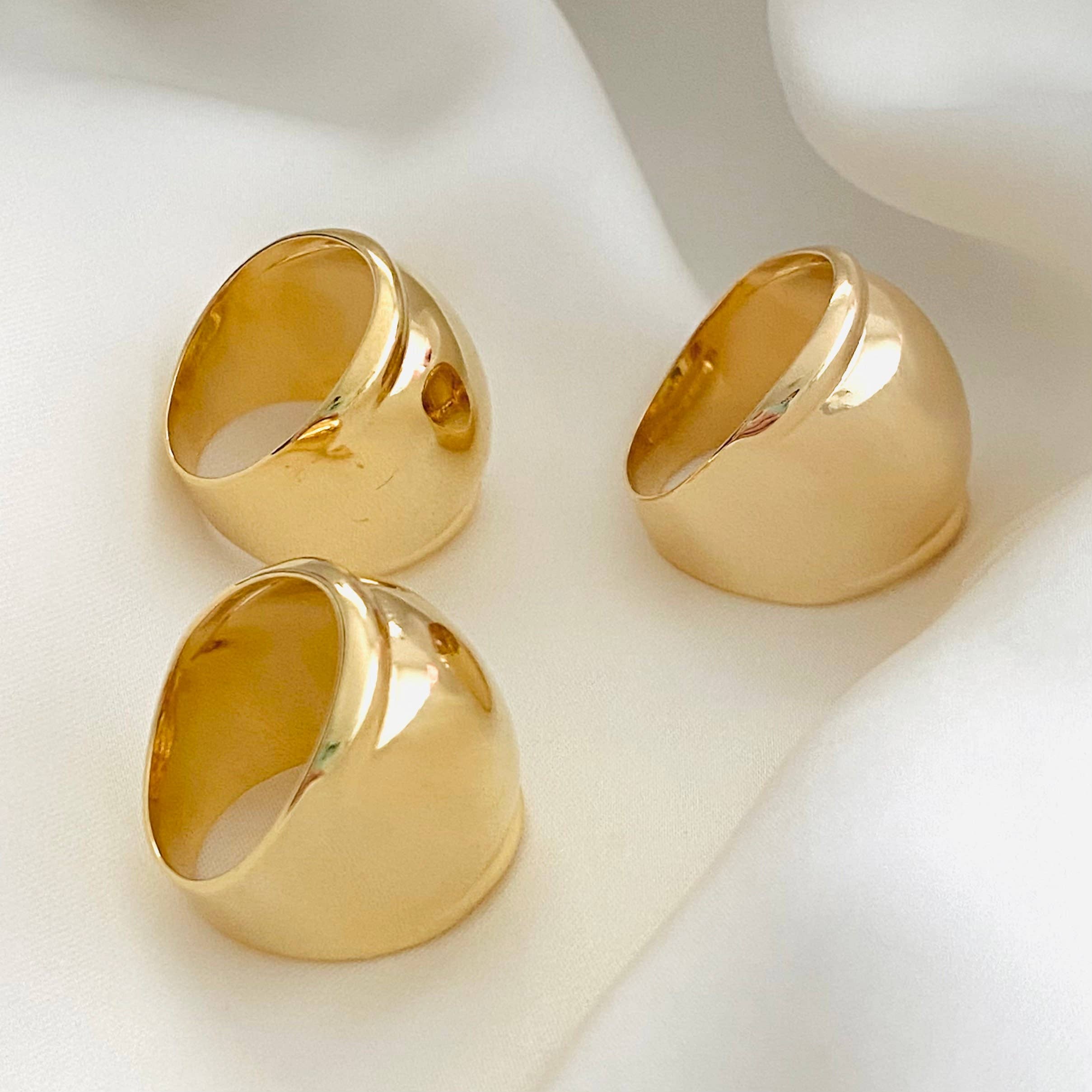 Housegoldjewelry - Vente Anneau/bague à empiler - Bague à bande épaisse, bague vintage en or, bague à cigares ronde, bague remplie d'or 18 carats, bague déclaration, bague empilable, bague large en or6