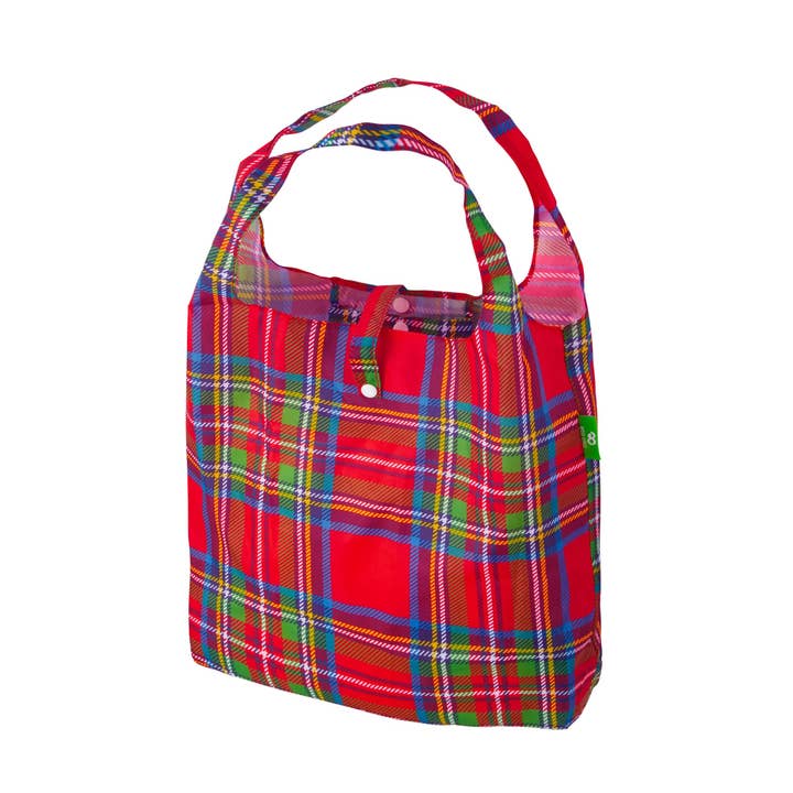 Eco Chic Lightweight Foldable Reusable Shopping Bag Tartan for wholesale by Eco Chic