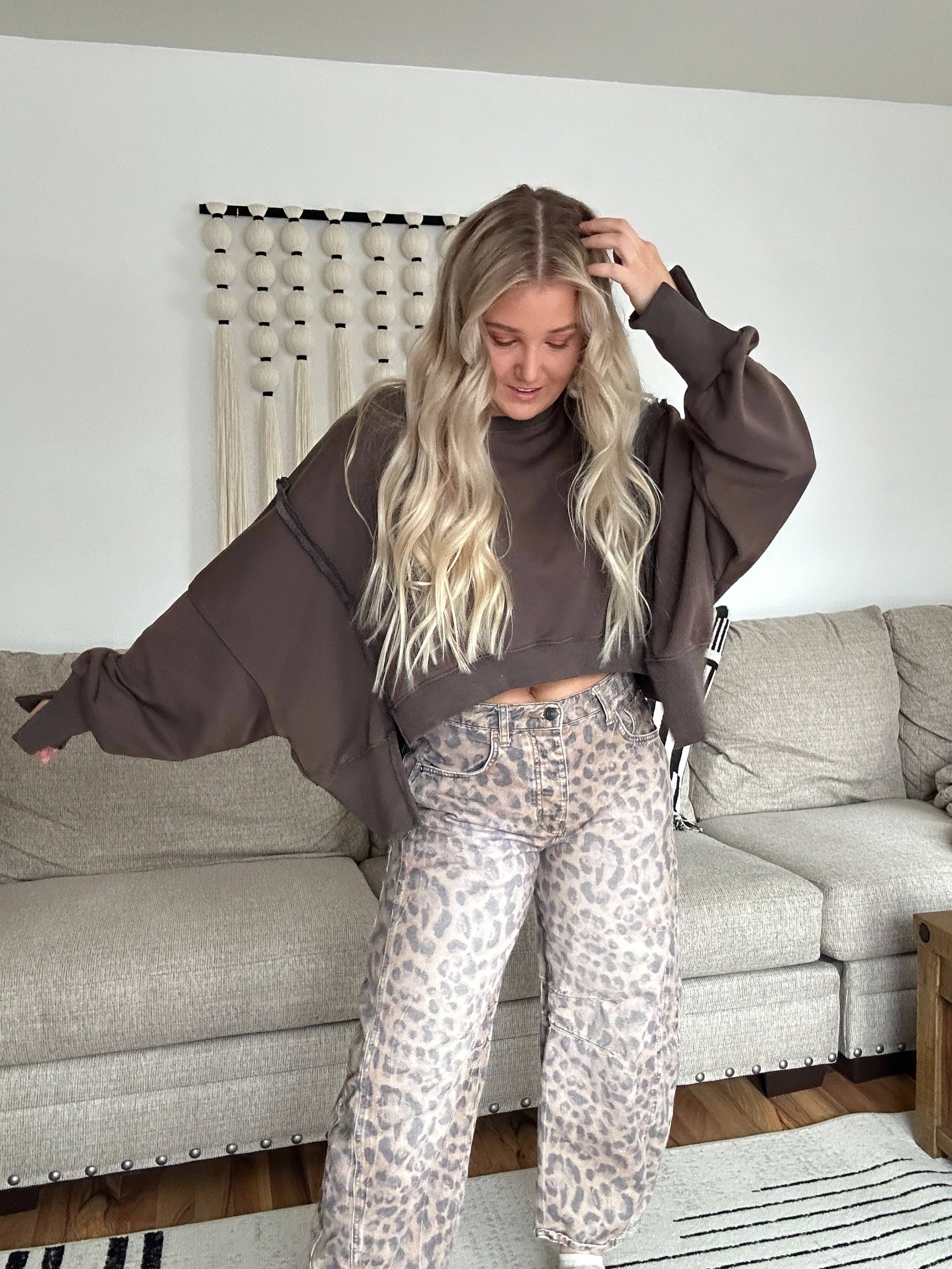 Attire Focus - Vente Sweat-shirt – femme - Sweat-shirt court surdimensionné bohème délavé minéral6